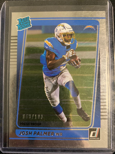 2021 PANINI DONRUSS FOOTBALL #277 LOS ANGELES CHARGERS - JOSH PALMER SILVER RATED ROOKIE NUMBERED 068/100
