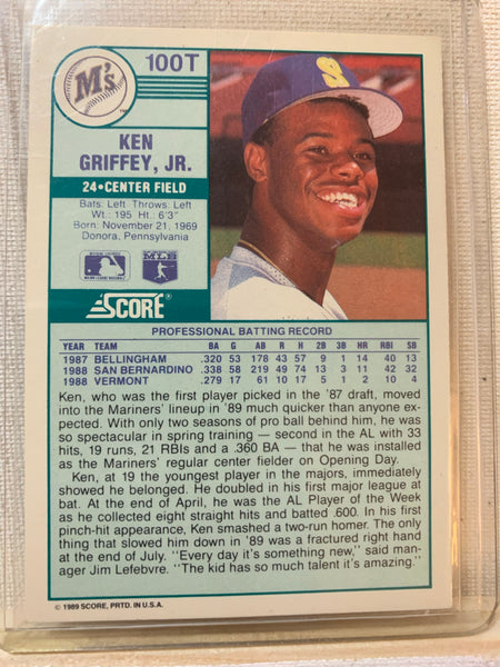 1989-90 SCORE TRADED BASEBALL #100T - KEN GRIFFEY JR ROOKIE CARD RAW