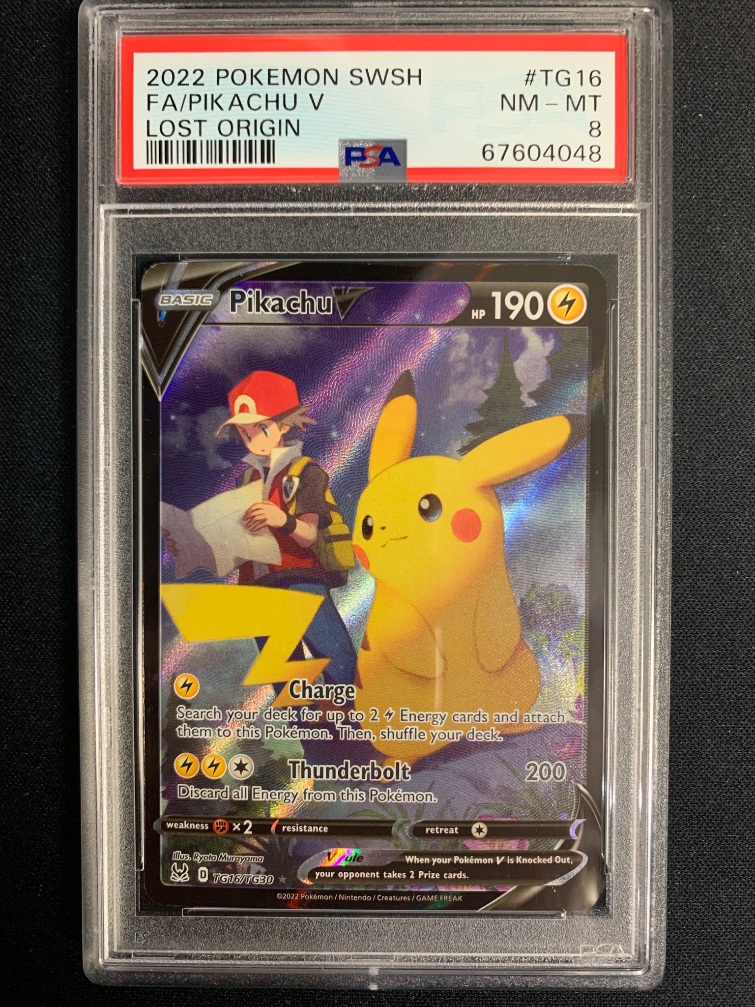 2022 POKEMON LOST ORIGIN PIKACHU V FULL ART TRAINER #TG16/TG30 - GRADED PSA 8 NM-MT