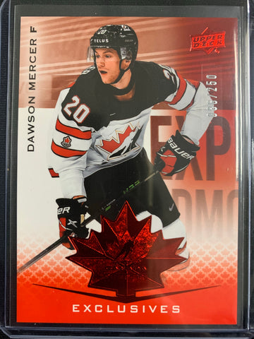 2021 UPPER DECK TEAM CANADA JUNIORS HOCKEY #87 - DAWSON MERCER EXCLUSIVES RED PARALLEL NUMBERED 086/250