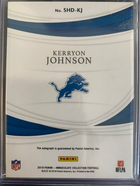 2019 PANINI IMMACULATE COLLECTION FOOTBALL #SHD-KJ DETROIT LIONS - KERRYON JOHNSON AUTOGRAPH NUMBERED 08/99