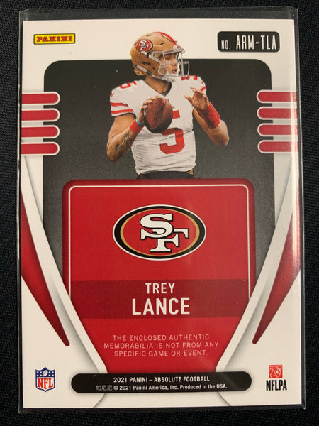 2021 PANINI ABSOLUTE FOOTBALL #ARM-TLA SAN FRANCISCO 49ERS - TREY LANCE ROOKIE MATERIALS ROOKIE CARD