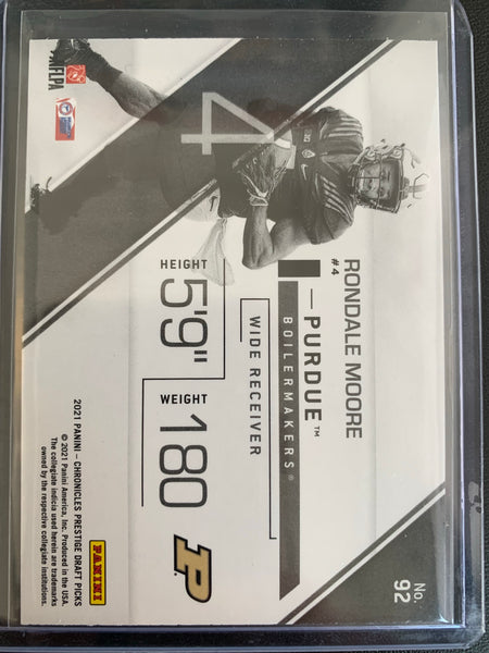 2021 PANINI CHRONICLES DRAFT PICKS FOOTBALL #92 ARIZONA CARDINALS - RONDALE MOORE PRESTIGE ROOKIE CARD