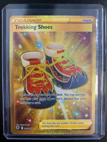POKEMON SW & SH ASTRAL RADIANCE TREKKING SHOES TRAINER GOLD SECRET RARE - 215/189 - PACK FRESH CONDITION