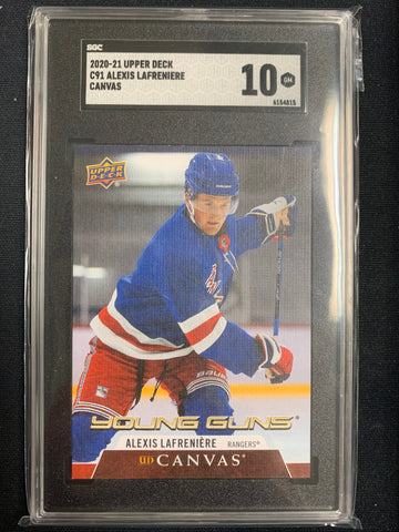 2020-21 UPPER DECK HOCKEY #C91 NEW YORK RANGERS - ALEXIS LAFRENIERE YOUNG GUNS CANVAS ROOKIE GRADED SGC 10 GEM MINT