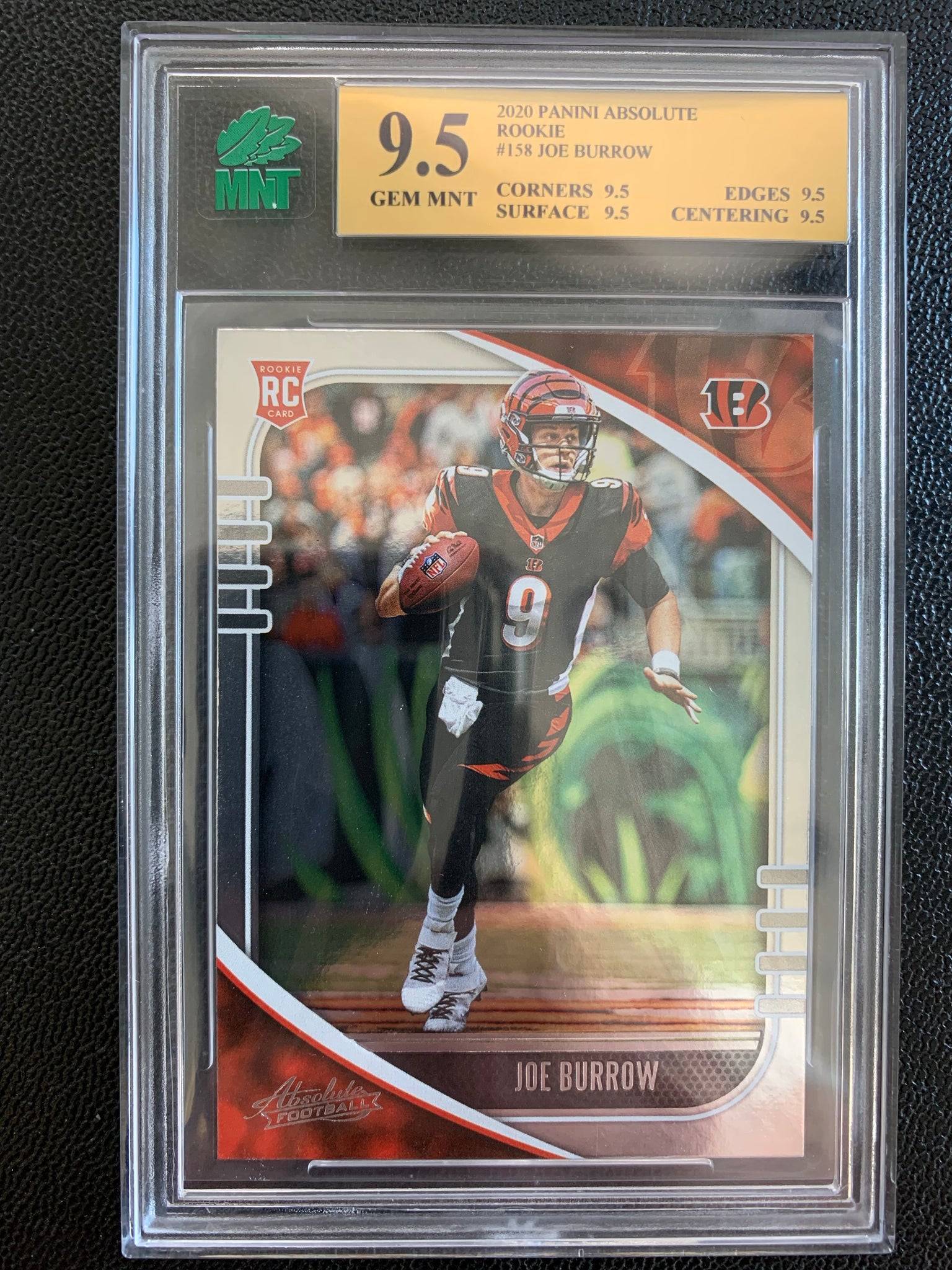 2020 PANINI ABSOLUTE FOOTBALL #158 CINCINNATI BENGALS - JOE BURROW ROOKIE CARD GRADED MNT 9.5 GEM MNT