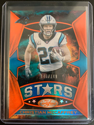 2021 PANINI CERTIFIED FOOTBALL #CS-1 CAROLINA PANTHERS - CHRISTIAN MCCAFFREY STARS ORANGE SP INSERT NUMBERED 146/149