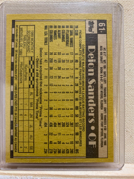 1990-91 TOPPS BASEBALL #61 - DEION SANDERS ROOKIE CARD RAW