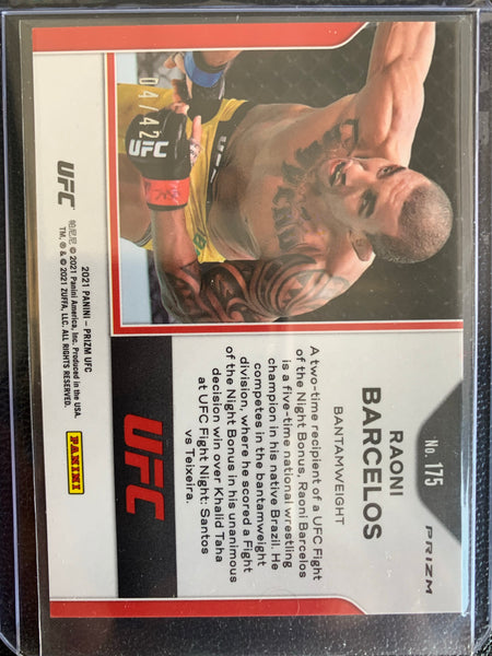 2021 PANINI PRIZM UFC # 175 - RAONI BARCELOS PINK CRACKED PRIZM SERIAL NUMBERED 04/42