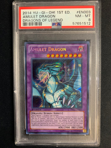 2014 YU-GI-OH AMULET DRAGON - DRAGONS OF LEGEND #EN003 GRADED PSA 8 NM-MT