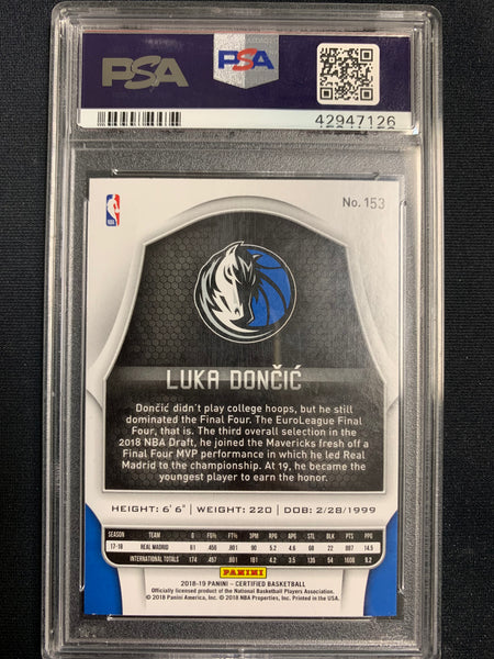 2018 PANINI CERTIFIED NBA BASKETBALL #153 DALLAS MAVERICKS - LUKA DONCIC ROOKIE CARD GRADED PSA 10 GEM MINT