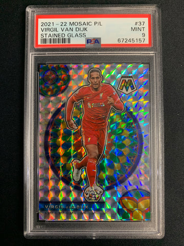 2021 PANINI MOSAIC EPL SOCCER #37 - LIVERPOOL - VIRGIL VAN DIJK STAINED GLASS SSP GRADED PSA 9 MINT