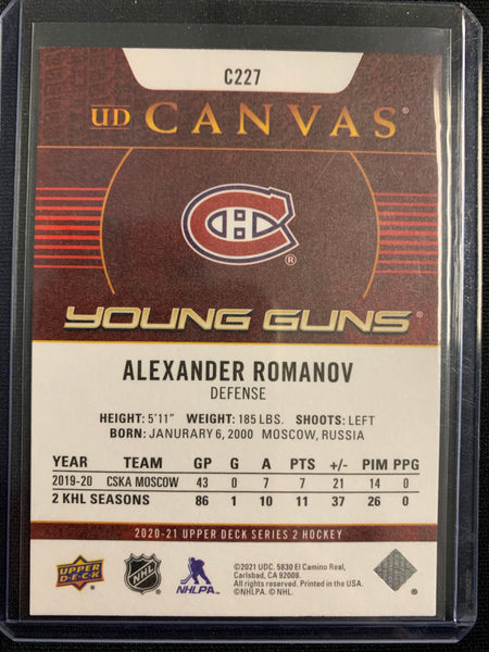 2020-21 UPPER DECK HOCKEY #C227 MONTREAL CANADIENS - ALEXANDER ROMANOV CANVAS YOUNG GUNS ROOKIE CARD