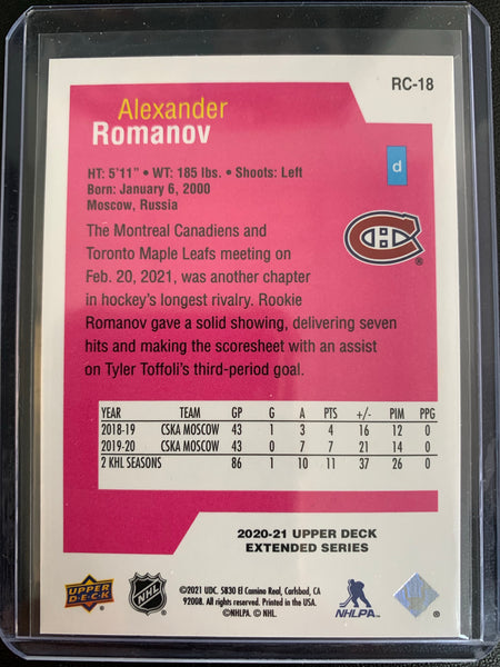 2020-21 UPPER DECK EXTENDED HOCKEY #RC-18 MONTREAL CANADIENS - ALEXANDER ROMANOV ROOKIE CLASS ROOKIE CARD