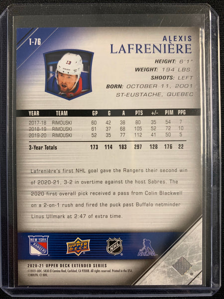 2020-21 UPPER DECK HOCKEY #T-76 NEW YORK RANGERS - ALEXIS LAFRENIERE RETRO YOUNG GUNS ROOKIE CARD