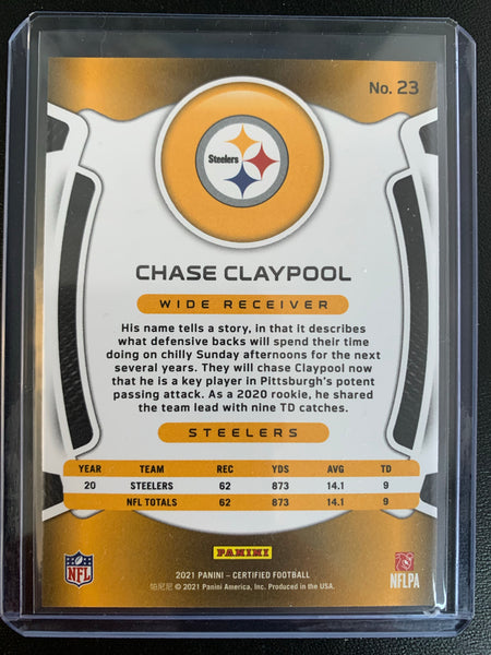 2021 PANINI CERTIFIED FOOTBALL #23 PITTSBURGH STEELERS - CHASE CLAYPOOL BASE SP PARALLEL NUMBERED 096/299