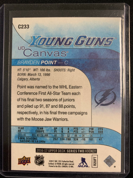 2016-17 UPPER DECK HOCKEY #C233 TAMPA BAY LIGHTNING - BRAYDEN POINT YOUNG GUNS CANVAS ROOKIE CARD