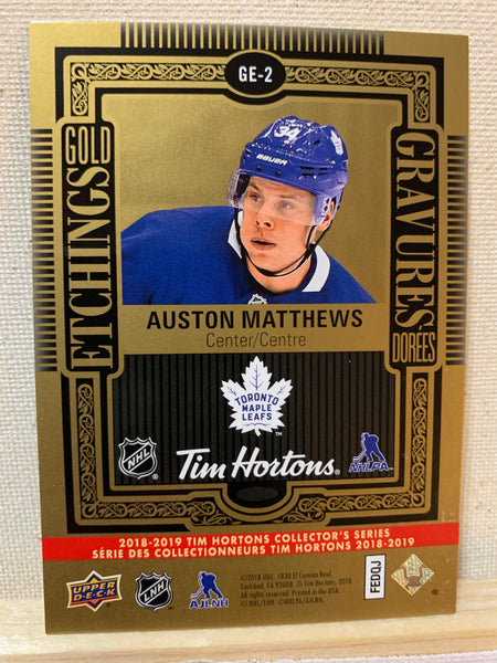 2018-19 TIM HORTONS HOCKEY #GE-2 TORONTO MAPLE LEAFS - GOLD ETCHINGS AUSTON MATTHEWS CARD RAW