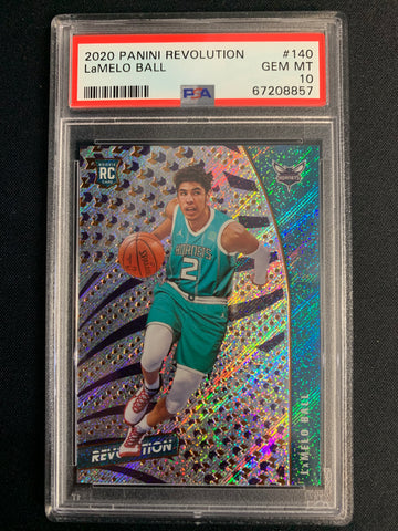 2020 PANINI REVOLUTION NBA BASKETBALL #140 CHARLOTTE HORNETS - LAMELO BALL ROOKIE CARD GRADED PSA 10 GEM MINT