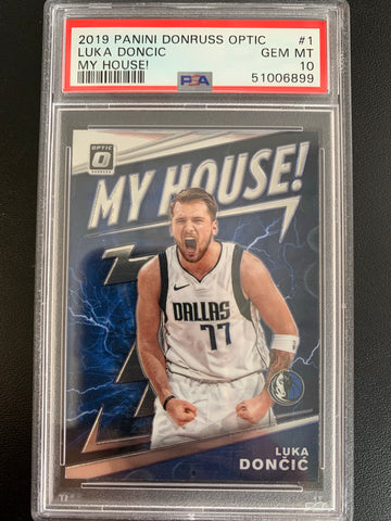 2019 PANINI DONRUSS OPTIC NBA BASKETBALL #1 DALLAS MAVERICKS - LUKA DONCIC "MY HOUSE" GRADED PSA 10 GEM MINT