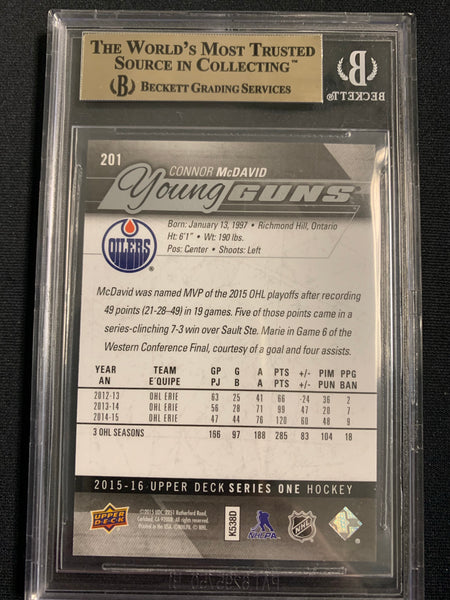 2015-16 UPPER DECK HOCKEY #201 EDMONTON OILERS - CONNOR MCDAVID ROOKIE CARD GRADED BGS 9.5 GEM MINT