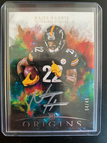 2021 PANINI ORIGINS NFL FOOTBALL #OA-NH PITTSBURGH STEELERS - NAJEE HARRIS ORIGINS SILVER INK AUTO ROOKIE NUMBERED 04/49