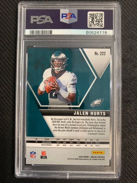 2020 PANINI MOSAIC FOOTBALL #222 PHILADELPHIA EAGLES -JALEN HURTS MOSAIC BASE ROOKIE GRADED PSA 10 GEM MINT