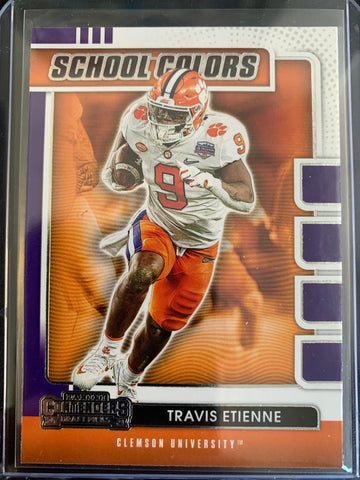 2021 PANINI CONTENDERS DRAFT PICKS FOOTBALL #21 JACKSONVILLE JAGUARS - TRAVIS ETIENNE SCHOOL COLORS ROOKIE CARD