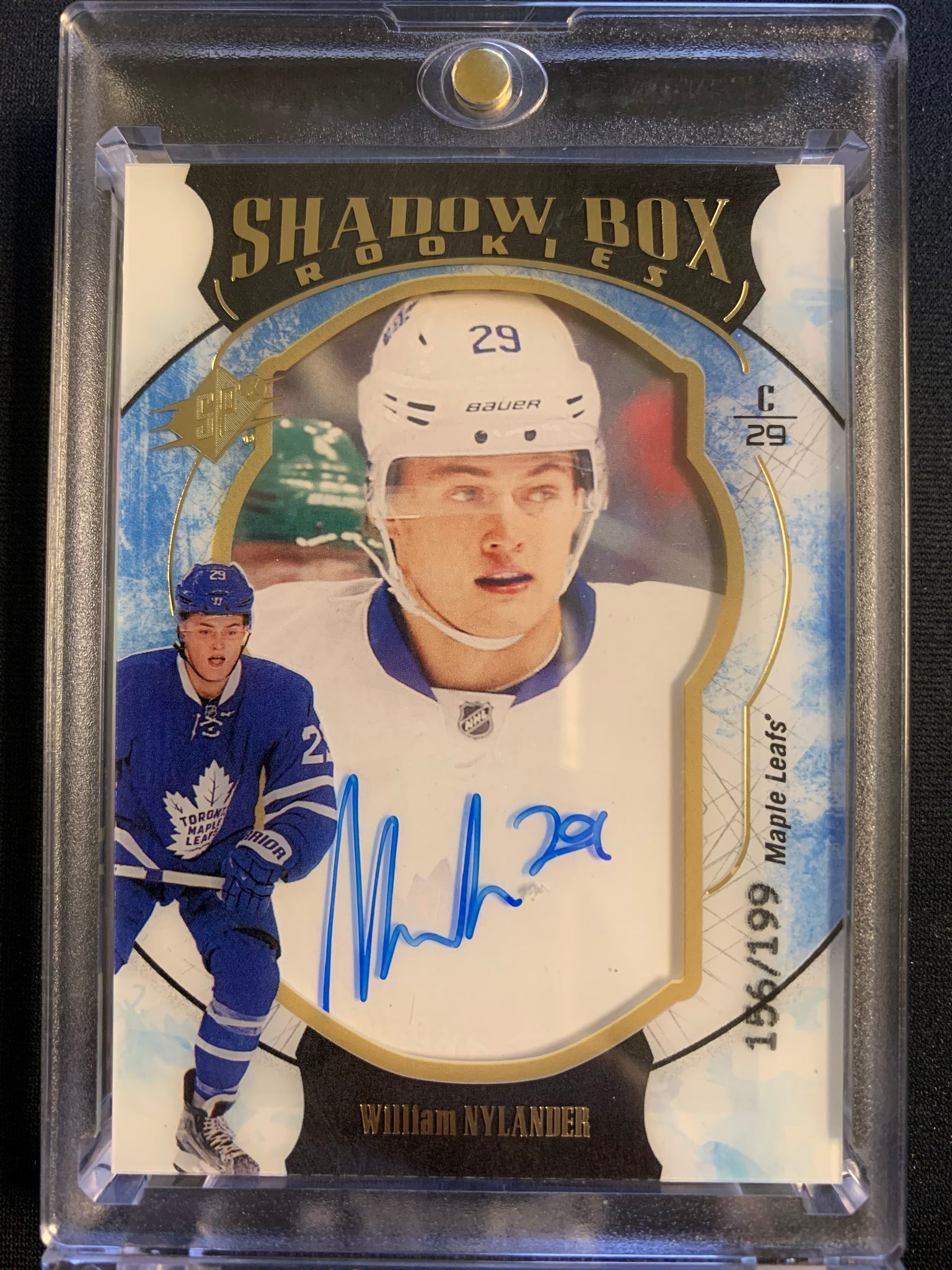 2016-17 UPPER DECK SPX HOCKEY #51 TORONTO MAPLE LEAFS - WILLIAM NYLANDER SHADOWBOX AUTOGRAPHED ROOKIE CARD NUMBERED 156/199