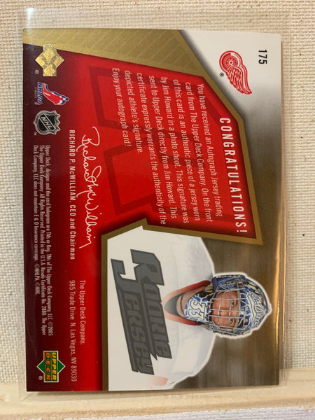 2005-06 SPX HOCKEY #175 DETROIT RED WINGS - JIMMY HOWARD SPX AUTOGRAPHED JERSEY ROOKIE CARD RAW