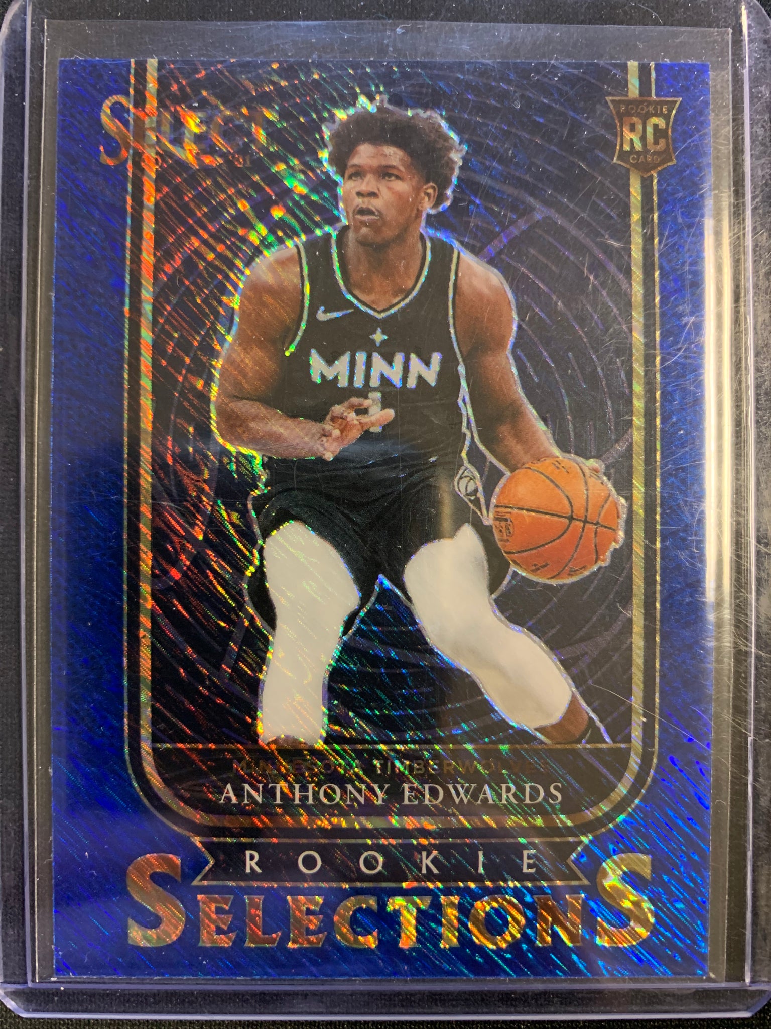 2020-2021 PANINI SELECT NBA BASKETBALL #5 MINNESOTA TIMBERWOLVES - ANTHONY EDWARDS ROOKIE SELECTIONS BLUE SHIMMER ROOKIE CARD
