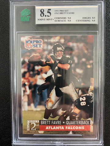 1991 PRO SET FOOTBALL #762 ATLANTA FALCONS - BRETT FAVRE ROOKIE CARD GRADED MNT 8.5 NMNT-MNT+