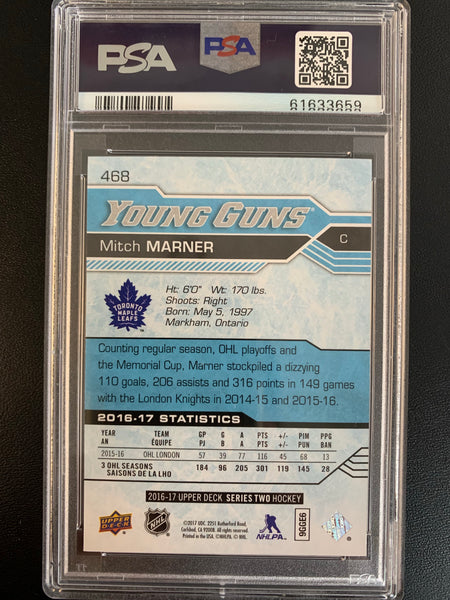 2016-17 UPPER DECK HOCKEY #468 TORONTO MAPLE LEAFS - MITCH MARNER YOUNG GUNS ROOKIE CARD GRADED PSA 8 NM-MT