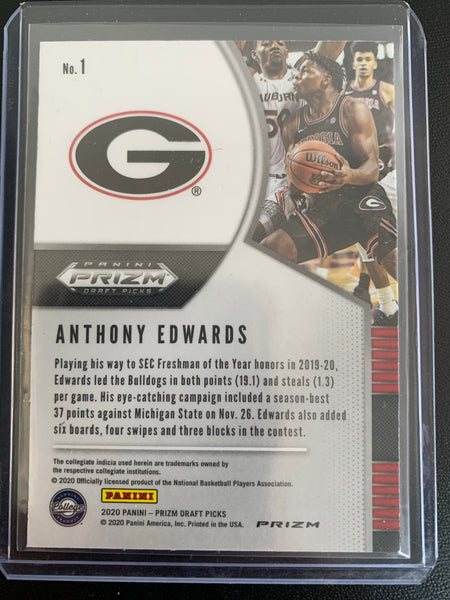 2020 PANINI PRIZM DRAFT PICKS BASKETBALL #1 MINNESOTA TIMERWOLVES - ANTHONY EDWARDS GREEN PRIZM ROOKIE CARD