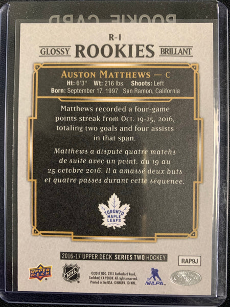 2016-17 UPPER DECK SERIES 2 HOCKEY #R-1 TORONTO MAPLE LEAFS - AUSTON MATTHEWS OPC GLOSSY ROOKIE CARD