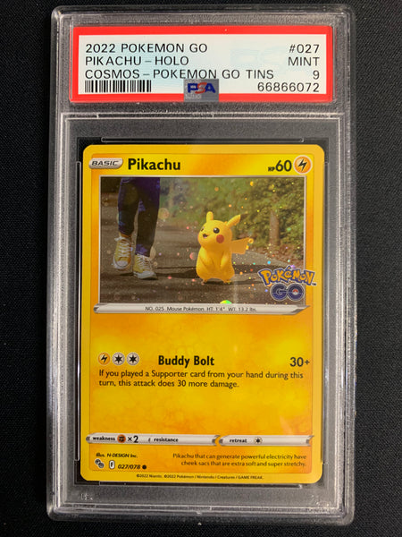 2022 POKEMON GO TINS PIKACHU HOLO COSMOS 027/078 - GRADED PSA 9 MINT