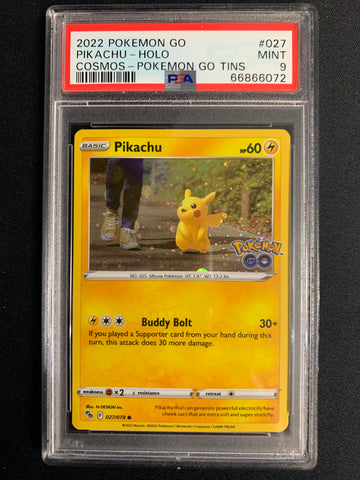 2022 POKEMON GO TINS PIKACHU HOLO COSMOS 027/078 - GRADED PSA 9 MINT