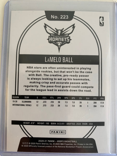 2020-2021 PANINI NBA HOOPS BASKETBALL #223 CHARLOTTE HORNETS - LAMELO BALL BASE ROOKIE CARD
