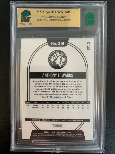 2020-2021 PANINI NBA HOOPS BASKETBALL #216 MINNESOTA TIMBERWOLVES - ANTHONY EDWARDS ROOKIE CARD GRADED MNT 9.5 GEM MINT