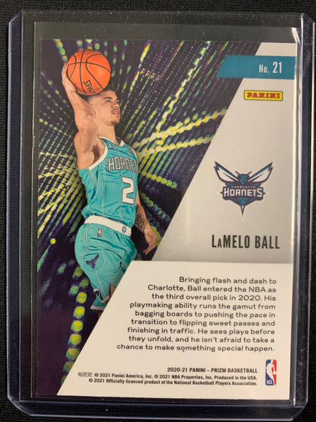 2020-2021 PANINI PRIZM NBA BASKETBALL #21 CHARLOTTE HORNETS - LAMELO BALL INSTANT IMPACT ROOKIE CARD