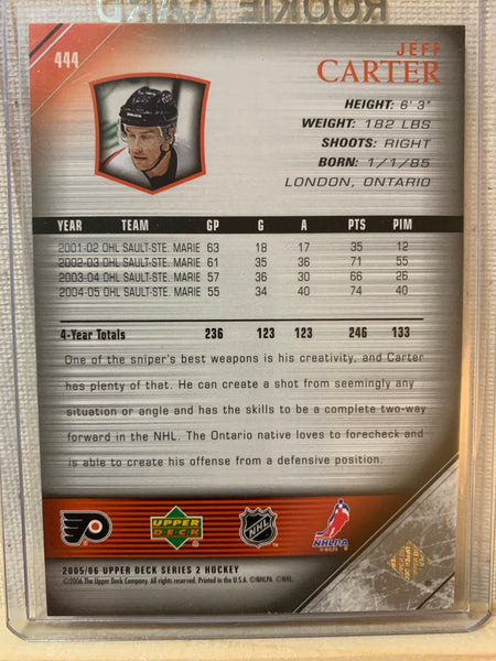2005-06 UPPER DECK HOCKEY #444 PHILADELPHIA FLYERS - JEFF CARTER YOUNG GUNS ROOKIE CARD RAW