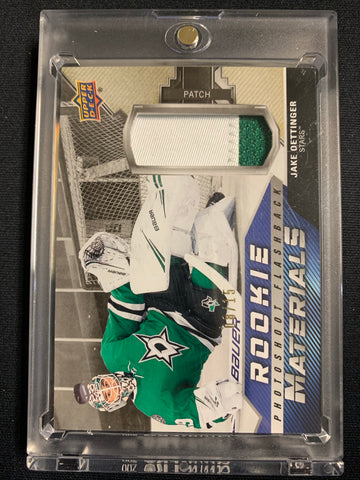 2020-21 UPPER DECK HOCKEY #RPF-JO DALLAS STARS - JAKE OETTINGER ROOKIE MATERIALS PHOTOSHOOT FLASHBACK PATCH NUMBERED 08/15