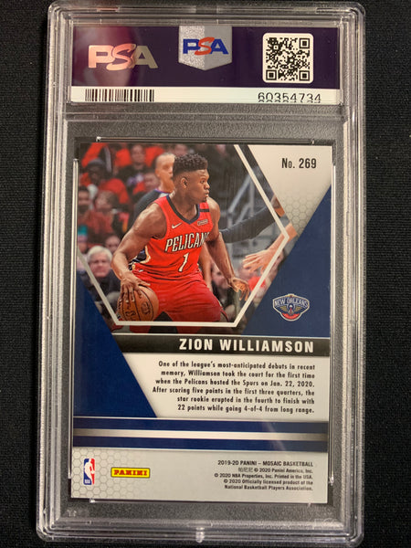 2019 PANINI MOSAIC NBA BASKETBALL #269 NEW ORLEANS PELICANS - ZION WILLIAMSON NBA DEBUT ROOKIE CARD GRADED PSA 10 GEM MINT