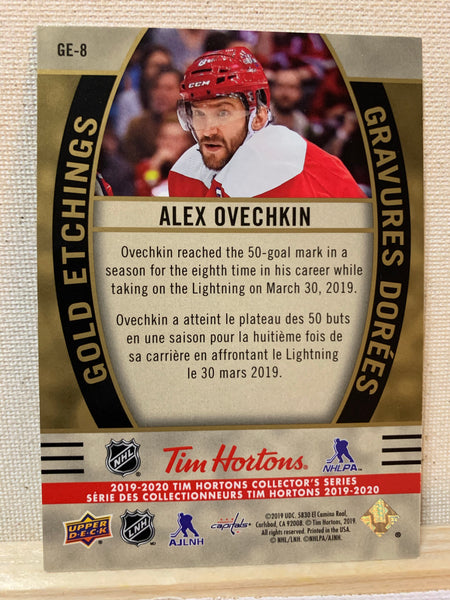 2019-20 TIM HORTONS HOCKEY #GE-8 WASHINGTON CAPITALS - GOLD ETCHINGS ALEX OVECHKIN CARD RAW