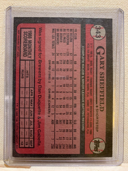 1989-90 TOPPS BASEBALL #343 - GARY SHEFFIELD ROOKIE CARD RAW