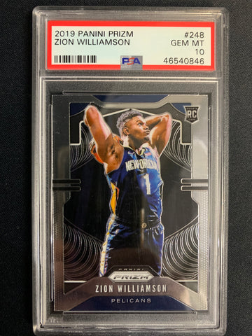 2019 PANINI PRIZM NBA BASKETBALL #248 NEW ORLEANS PELICANS - ZION WILLIAMSON PRIZM ROOKIE CARD GRADED PSA 10 GEM MINT