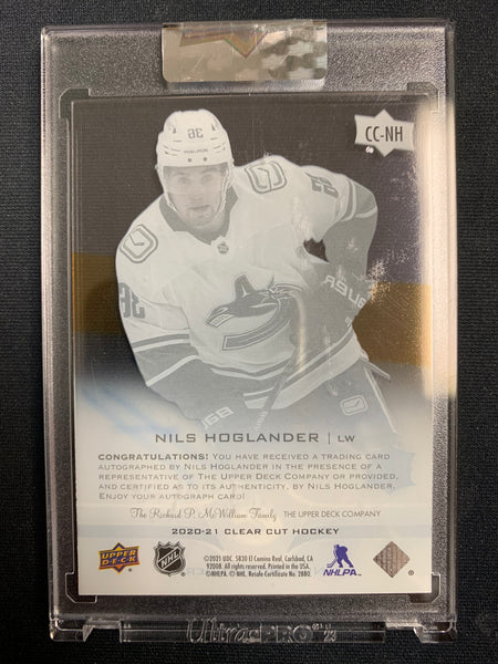 2020-21 UPPER DECK CLEAR CUT HOCKEY #CC-NH VANCOUVER CANUCKS - NILS HOGLANDER ACETATE AUTOGRAPHED ROOKIE CARD