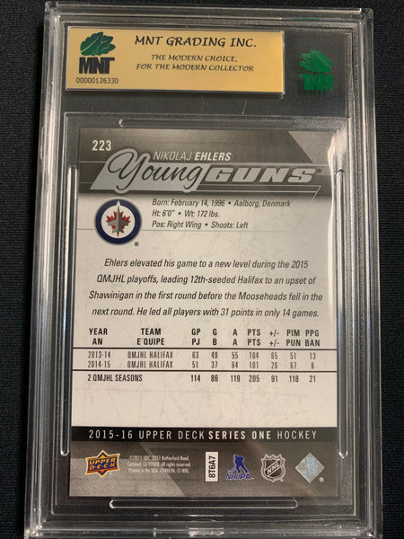 2015-16 UPPER DECK HOCKEY #223 WINNIPEG JETS - NIKOLAJ EHLERS YOUNG GUNS ROOKIE CARD GRADED MNT 9.5 GEM MINT