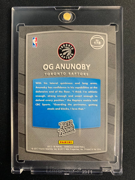 2017-18 PANINI DONRUSS BASKETBALL #178 TORONTO RAPTORS - OG ANUNOBY GREEN & YELLOW LASER HOLO ROOKIE CARD
