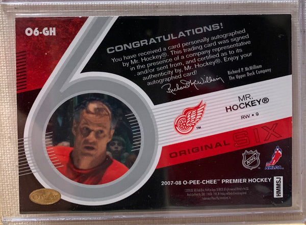 2007-08 O-PEE-CHEE PREMIER HOCKEY #06-GH DETROIT RED WINGS - GORDIE HOWE ORIGINAL SIX AUTO CARD RAW